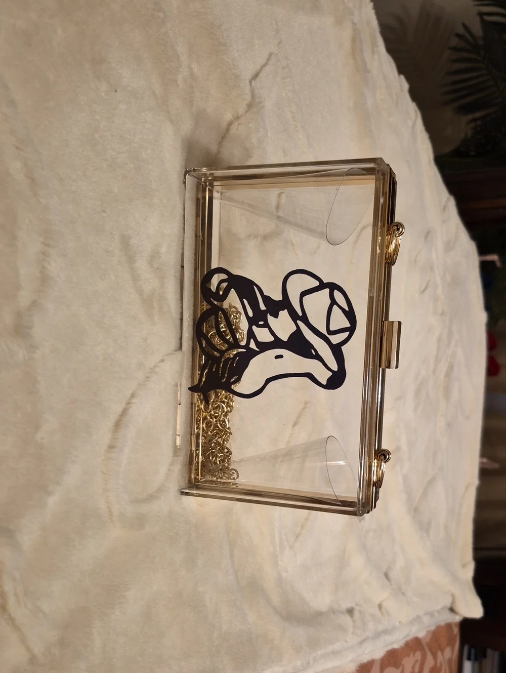 Clear Acrylic Clutch with Black Abstract Floral Print
